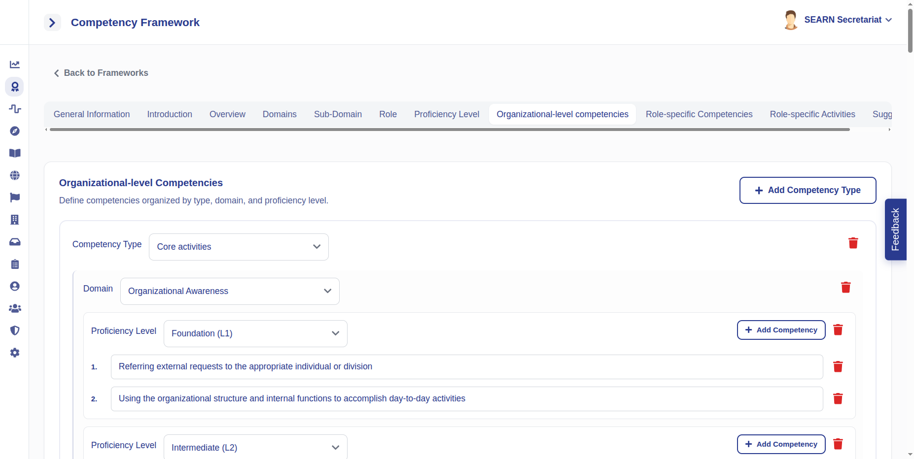 Create Framework wizard: Add Organizational-level Competencies