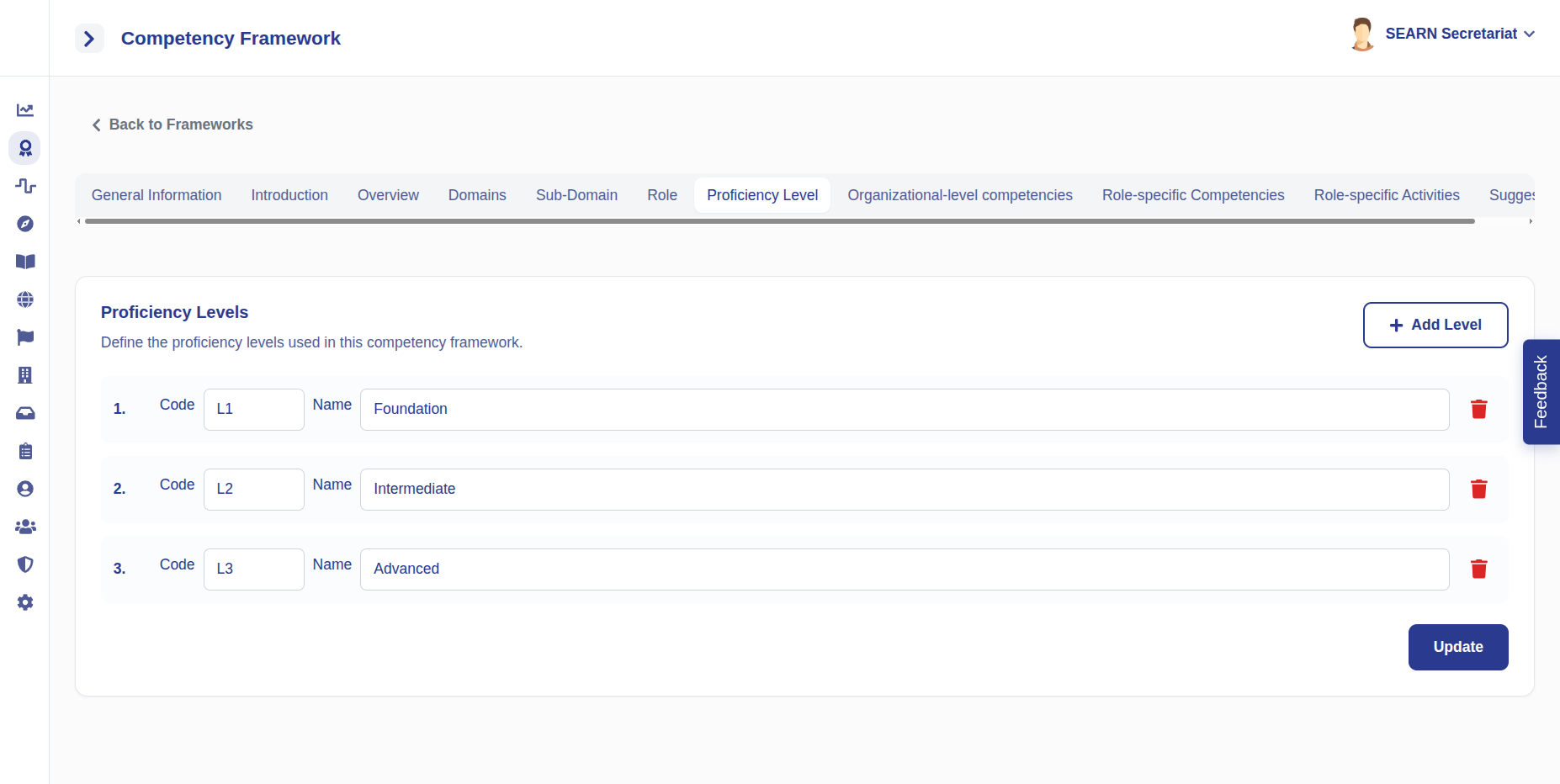 Create Framework wizard: Add Proficiency