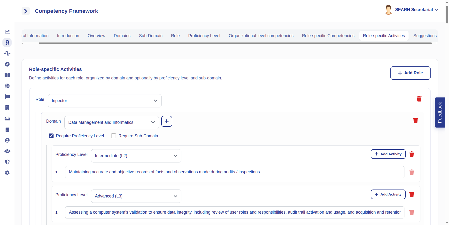 Create Framework wizard: Add Role-specific Activities