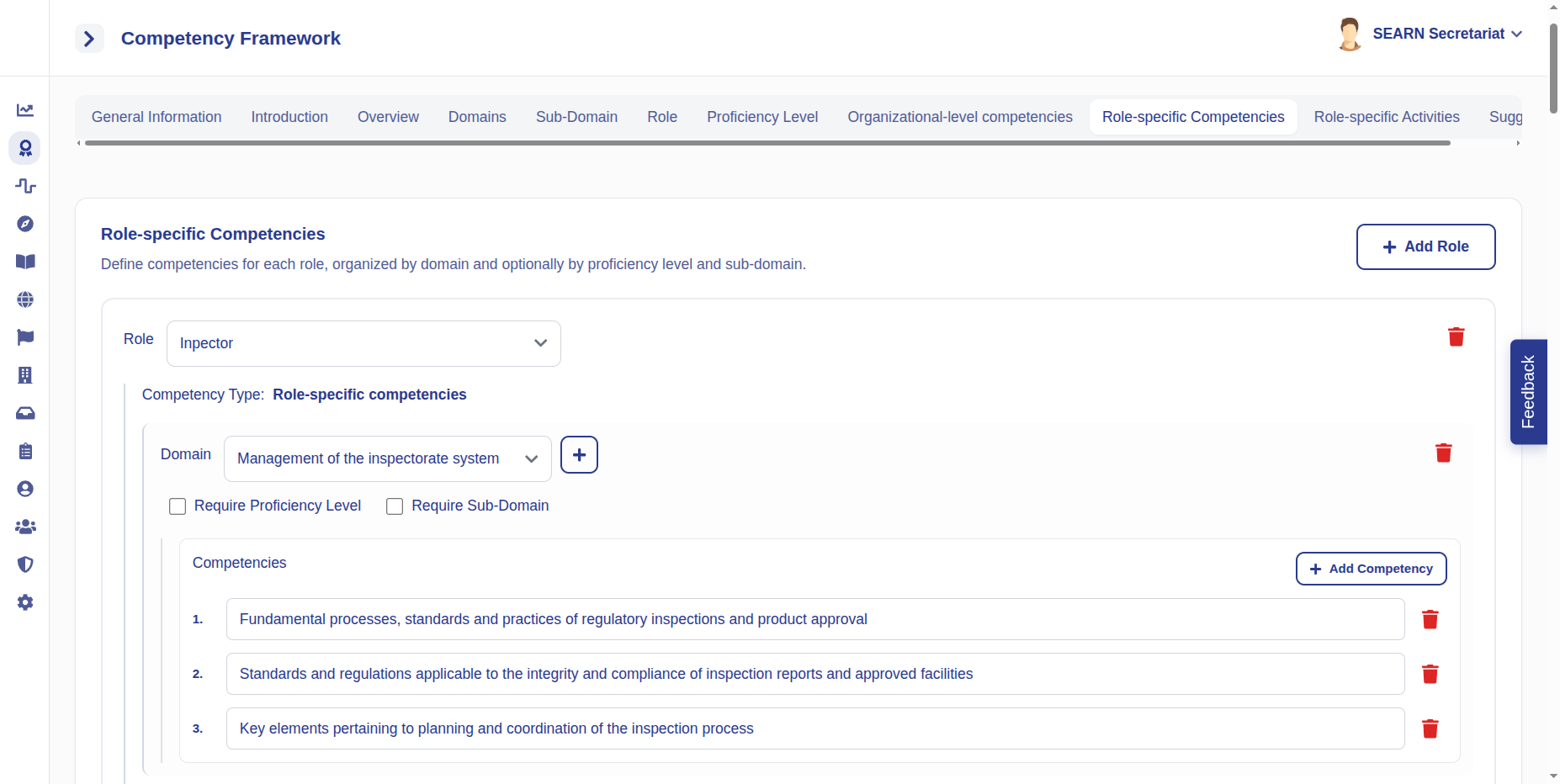 Create Framework wizard: Add Role-specific Competencies